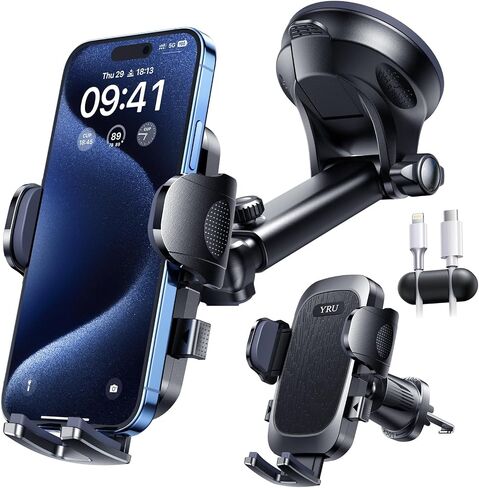 2024 Best Car Phone Holder Mount【Over 80LBS Strongest Suction & Hook Vent 】Cell Phone Holder Dashboard Windshield Vent Cell Automobile Cradles Truck Stand for iPhone 15 Pro Max 14 13 Samsung Black in Saudi Arabia
