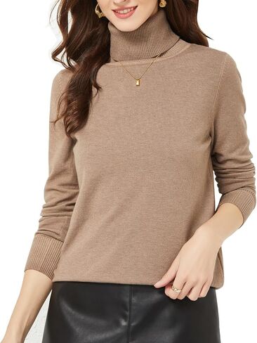 Women's Long Sleeve Turtleneck Sweaters Fall Ribbed Slim Fit Knit Shirt Basic Pullover Sweater Tops in Saudi Arabia