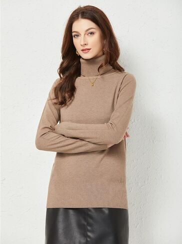 Women's Long Sleeve Turtleneck Sweaters Fall Ribbed Slim Fit Knit Shirt Basic Pullover Sweater Tops in Saudi Arabia