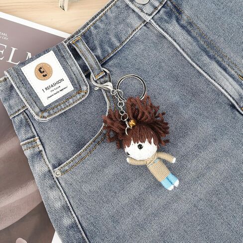 Handcrafted Woolen Doll Keychain - Handmade Charm for Backpack, Luggage, Car Mirrors and Keys-Brown Haired Girl Doll in Saudi Arabia