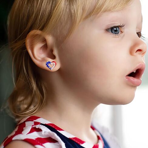 American Flag Heart Earrings - Sterling Silver Red White and Blue Patriotic Stud Hypoallergenic Jewelry Independence Day Gifts for Women Girls in Saudi Arabia