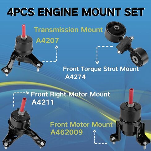 4 قطعة حامل محرك المحرك وحامل Trans Mount متوافق مع 2007 2008 2009 2010 2011 Toyota Camry 2.4L استبدال مع A4207 A4211 A4274 A62009 محرك المحرك وحامل ناقل الحركة in Kuwait