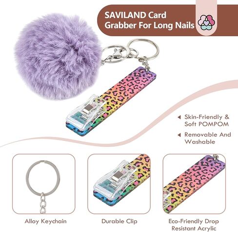 SAVILAND 3 قطع بطاقة المنتزع للأظافر الطويلة: بطاقة الائتمان بولير أكريليك بطاقة الخصم البنكية المنتزع سلسلة المفاتيح بطاقة كليب تماس بطاقة الائتمان بولير مع كرة بوم بوم للنساء مشبك بطاقة الصراف الآلي in Kuwait