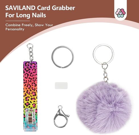 SAVILAND 3 قطع بطاقة المنتزع للأظافر الطويلة: بطاقة الائتمان بولير أكريليك بطاقة الخصم البنكية المنتزع سلسلة المفاتيح بطاقة كليب تماس بطاقة الائتمان بولير مع كرة بوم بوم للنساء مشبك بطاقة الصراف الآلي in Kuwait