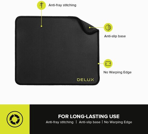 لوحة ماوس DeLUX مضادة للانزلاق - مقاومة للماء ومضادة للاهتراء وسطح لامع - مثالية للمكتب والكمبيوتر المحمول والألعاب - MP56 أسود in Kuwait