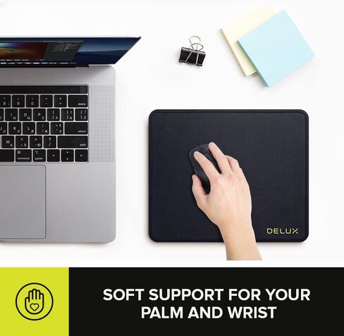 لوحة ماوس DeLUX مضادة للانزلاق - مقاومة للماء ومضادة للاهتراء وسطح لامع - مثالية للمكتب والكمبيوتر المحمول والألعاب - MP56 أسود in Kuwait