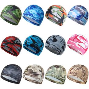 12 Pieces Cooling Skull Caps for Women Men Cycling Running Sports Beanie Hat Helmet Liner Sweat Wicking Cap Head Wraps
