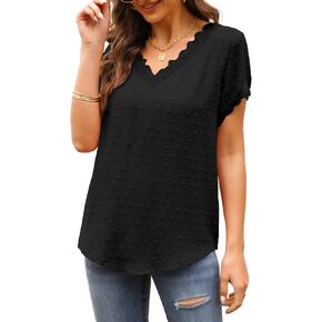 Beimuc Summer Tops for Women Short Sleeve Lace Chiffon Blouses Loose fit in Kuwait