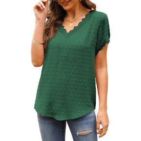Beimuc Summer Tops for Women Short Sleeve Lace Chiffon Blouses Loose fit