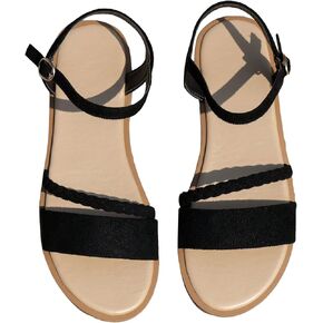 GORGLITTER Women's Braided Detail Flat Sandals Open Toe Solid Sandals Ankle Strap Elegant Slides