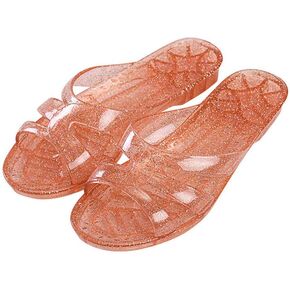 Yehopere Women's Jelly Sandals Flat Bling Crystal Summer Beach Rain Shoes Sandal