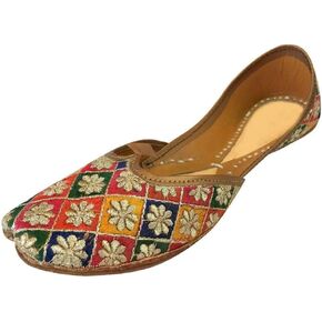 Flat Multicoloured Shoes Flat Sandals Juttis Khussa Bridal Shoes Saree Salwar Shoes
