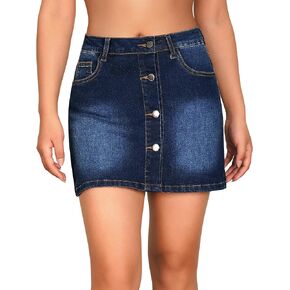 roswear Women's High Waisted Casual Summer Jean Mini Skorts with Pockets Stretch Denim Shorts Button Front Skirts
