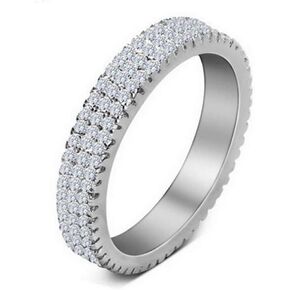 925 الفضة الاسترليني الماس الكامل مزدوجة الصفوف جولة قطع زركونيا خواتم مثلج خارج مختبر الماس الزفاف الفرقة الخلود العصابات تكويم خاتم الوعد للرجال النساء (الحجم 9) in Kuwait