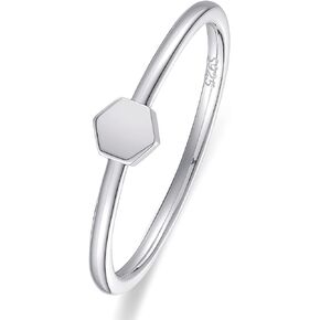 AVECON Hexagon Shape Rings 925 Sterling Silver Statement Rings Stackable Ring for Women Girls Simple Hexagon Model Rings Size 5-9
