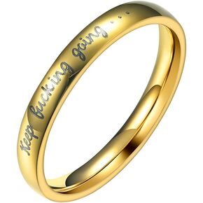 WOYNJI Stainless Steel Stackable Keep Fucking Going Inspirational Ring Encouragement Graduation Gift