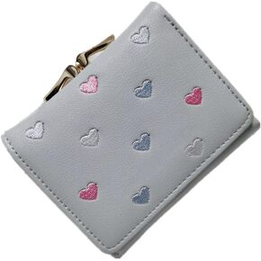 Women Heart Cartoon Short Print Wallet Multi-Card Tri-fold Purse (Gray)