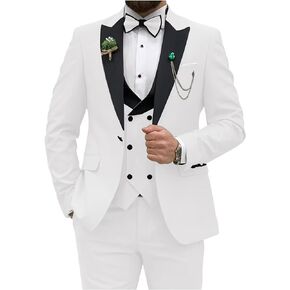 AufewB,Men’s 3 Piece Suit Blazer, Slim Fit Tux with One Button, Jacket Vest Pants & Tie Set for Party, Wedding and Business