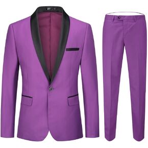 Boyland Men's 2 Pieces Suit Solid Color Shawl Lapel One Button Suit Jacket Same Color Trousers Business Suit