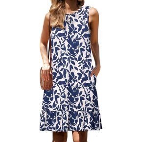 HOTOUCH Women's Summer Dresses Casual Loose Sleeveless Tshirt Sundress Ruffle Hem Tank Dress Beach Dress with Pockets