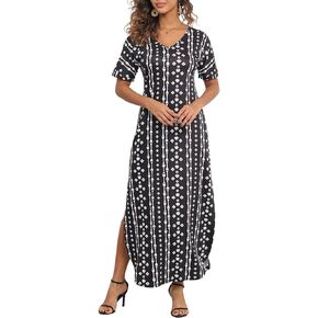 فستان ماكسي نسائي صيفي برقبة على شكل V من Manydress فساتين كاجوال فضفاضة مع جيوب MY128
