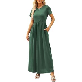 Manydress Womens Short Sleeve Summer Casual Dress Loose Flowy Maxi Dresses with Pocket MY122