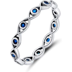 Evil Eye Infinity Ring for Women: 925 Sterling Silver Blue Eyes Stackable Rings Wedding Eternity Band Engagement Promise Cubic Zirconia Bands, Cute Rings Jewelry Birthday Gifts for Teen Girls Size 6-9