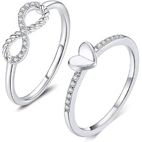 COLORFUL BLING 925 Sterling Silver Heart Infinity Band Rings Cubic Zirconia CZ Crystal Eternal Knot for Women Girls Forever Promise Wedding Jewelry