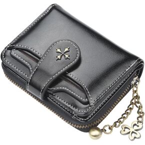 GGOOB Small Wallet for Women Zip Bifold Vintage Wallet Goth Purse Mini Leather Cash Wallets with Zipper Coin Pocket (Black,Small)
