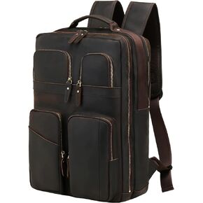 Leather Backpack For Men,17.3" Laptop Backpack Large Capacity Multi Pockets Casual Travel Business Office Work Bag Camping Weekend Daypack Outdoor Sports Rucksack