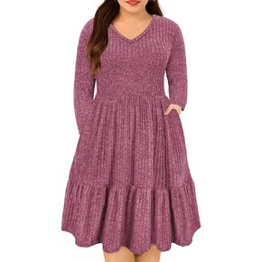 RITERA Plus Size Dress for Women Bacis Short Sleeve Colorful Stripes V Neck Elastic High Waist Casual Dress XL-5XL