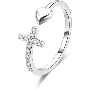 To My Daughter Rings S925 Sterling Silver Cross Ring for Women Cubic Zirconia Sterling Silver Adjustable Rings Christian Pray Silver Cross Rings for Women Thumb Ring With Inspirational Card