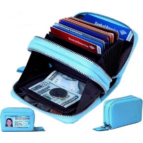 KALMORE Women's Genuine Leather RFID Secure Spacious Cute Double-Zipper Card Wallet Small Purse with ID Window