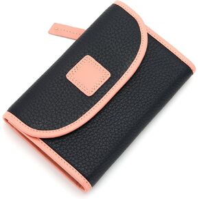 Genuine Leather Women Lady Trifold Fashion Card Case Wallet Zipper Coin Case Pocket Purse Large Capacity (Black)