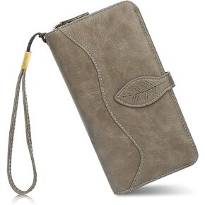 Conisy Womens Wallets Large Capacity, Multi Card Slots Clutch Long Wallet for Women with RFID Blocking (Grey)