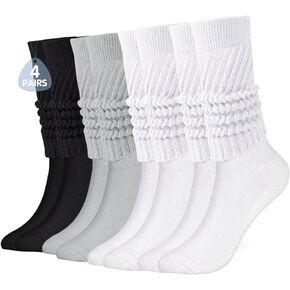 Buauty Women's Slouch Sock 4 Pairs, Scrunch Knee High Slouchy Sock, Scrunchie Boot Knit Socks for Women Girls 80s 90s