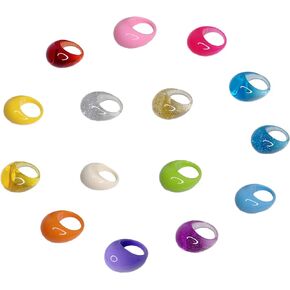 Set 15Pcs Multicolor Resin Chunky Wide Face Dome Knuckle Finger Stackable Joint Ring Fashion Cute Bling Bling Y2K Resin Rings for Women Girls Jewelry Gifts