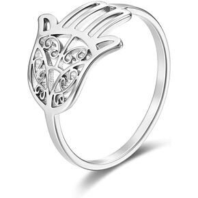 OIDIMS Hamsa Hand of Fatima Band Ring for Women Men Girls Good Luck Protection Spiritual Nazar Amulet Fashion Stainless Steel Bands Ring Religios Jewelry Birthday Christmas Gifts Best Friends