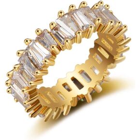 COLORFUL BLING Eternity Emerald Cut Diamond Ring Silver Color AAAAA CZ Engagement Wedding Band Rings Statement Party Jewelry for Women Men Girls