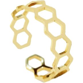 Stainless Steel Honeycomb Hexagon Open Rings can Adjustable 7-9 Size