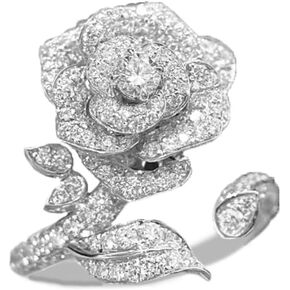 Elegant Rose Flower Engagement Ring for Women Girls Sparkling Rhinestone CZ Crystal Open Statement Rings Promise Wedding Ring Expandable Wrap Finger Band Anniversary Jewelry Gifts