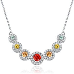 RANDES Opal Moonstone Ruby Station Necklace 925 Sterling Silver 5 Stone/7 stone Birthstone Gemstone Necklace 18 Inch White Gold Chain