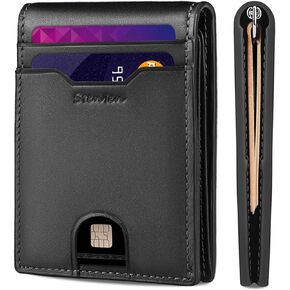 Wallet for Men Slim Minimalist Genuine Leather With Money Clip RFID Blocking Black