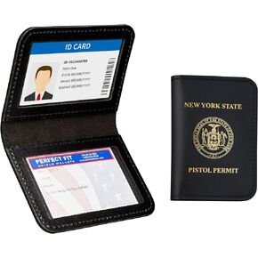 New York State Pistol Permit License Holder 2 ID Leather Bifold Double I.D. Credit Card Gun Permit Slim Wallet