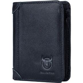 BULLCAPTAIN Genuine Leather Bifold Men Wallet RFID Blocking Credit Card Holder Minimalist Wallet with 2 ID Window (Blue)