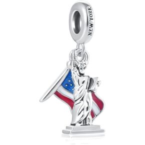 Vacation Travel American Flag New York City Statue of Liberty Charm Bead fit Pandora Bracelets for Women