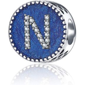 925 Sterling Silver Letter Charms for Pandora Bracelets Blue Enamel Alphabet Initial Beads Jewelry Gift for Women Girls