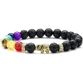 PawsFourLove Elephant Gift Bracelet, 8mm Natural Howlite Stone Bracelets for Women Men Stress Relief 7 Chakra Yoga Bracelet Bead Bracelets for Women Elephant