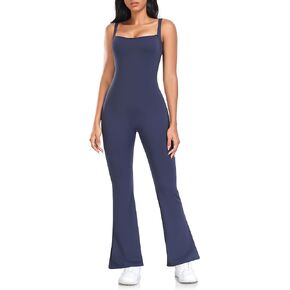 JOJOANS Womens One Piece Flare Jumpsuit Square Neck Bodycon Jumpsuit Strappy Flared Long Pants