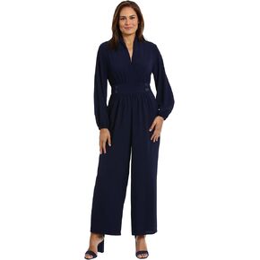 London Times womens Button Waist V-neck Jumpsuit Wear to Work Career Office Event Occasion Guest of